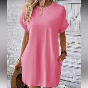 SHEIN Pink Short Sleeve T-Shirt Dress